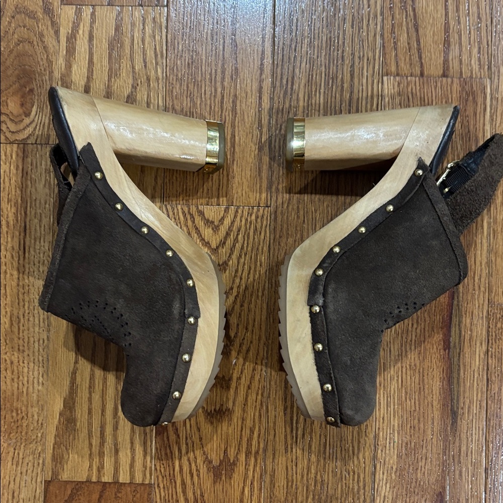 Tory Burch sling back high heel clogs brown 8